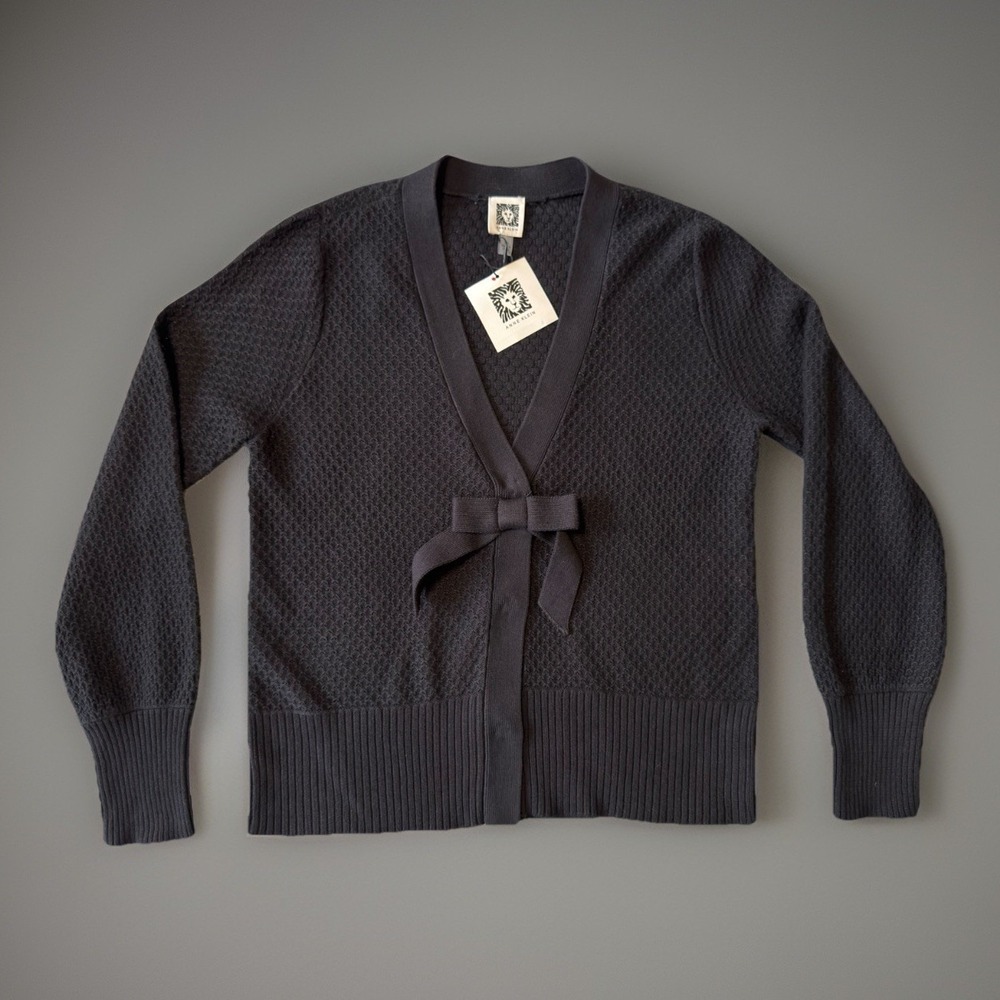 NWT Anne Klein Sweater Button Closure With Bow Black Womens Size‎ XS